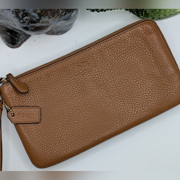 Coach brown Pebbled Leather Double Zip Wristlet - Picture 1 of 10